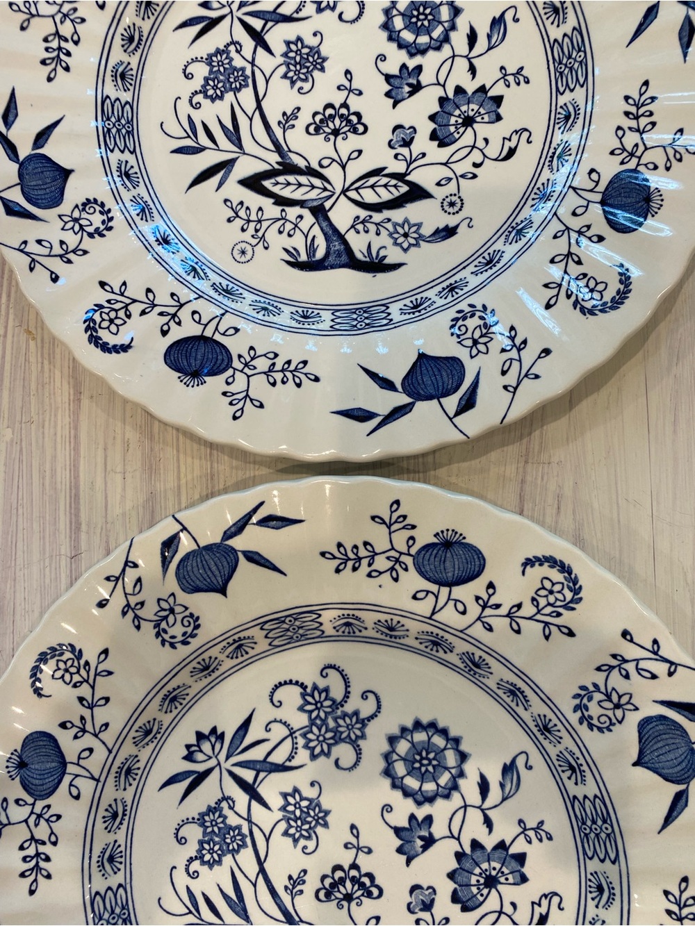 2 , J & G Meakin Nordic Blue Onion Dinner Plates.  Perfect. Scalloped Crimped